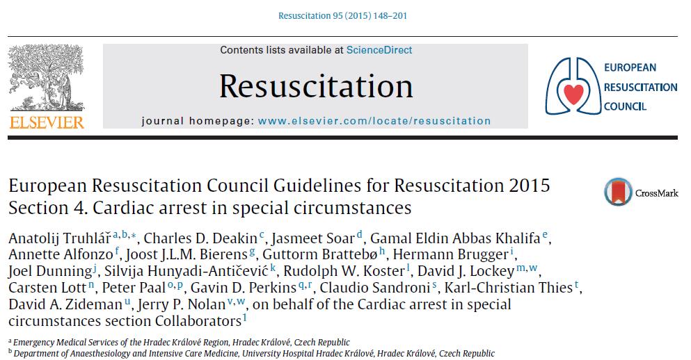 Cardiac arrest in special circumstances Speciální příčiny (4H, 4T) hypotermie, trauma Speciální