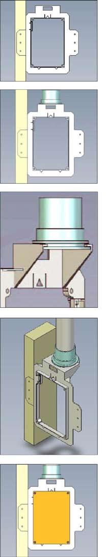 Instalace do sádrokartonových konstrukcí Připevněte rámeček ke sloupku. Ujistěte se, že rámeček je vodorovně. Zasuňte potrubní fitinku.