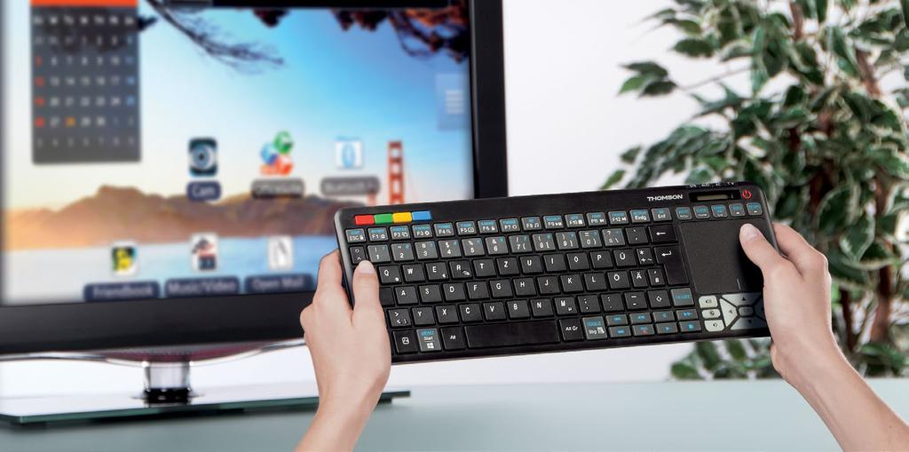 VOC bez DPH: 799,- 679,- Thomson ROC3506 bezdrátová klávesnice s TV ovladačem jedinečné ovládací zařízení: kombinace bezdrátové klávesnice a univerzálního TV ovladače pro televizory Samsung / LG