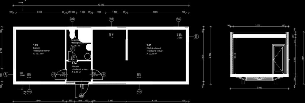 domu BETA 12 x 4 m, 2+kk