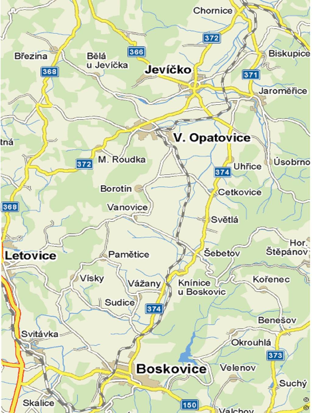 B) Parametry silniční sítě v úseku Skalice nad Svitavou Chornice V úseku Skalice nad Svitavou Boskovice vede silnice místního významu a silnice II.