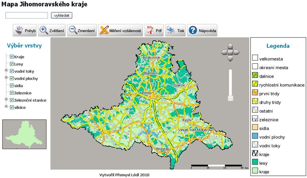 Velmi užitečná funkce pro uživatele je také měření vzdálenosti na mapě. Tato možnost se spouští tlačítkem měření vzdálenosti a umožňuje postupné kontinuální měření vzdálenosti.