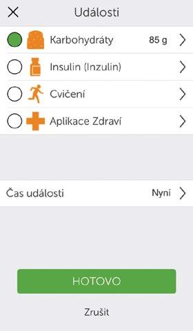 (pokračování z předchozí stránky) Zadání události cukrů 4 Klepněte na možnost Čas události.