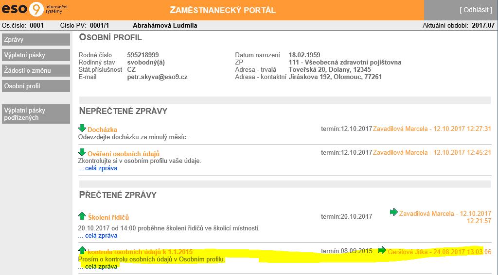 ZMP: Zpráva v PAM: Zobrazeno