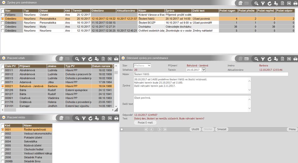 ve formě Zprávy pro zaměstnance.