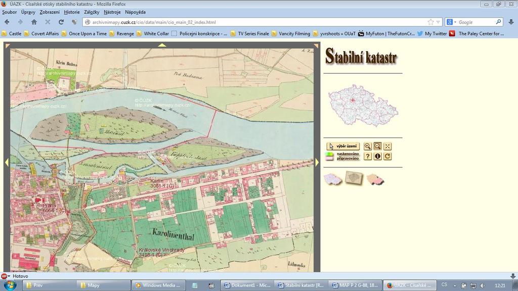 Příloha 1: Rohanský ostrov na Stabilním katastru, polovina 18. století.