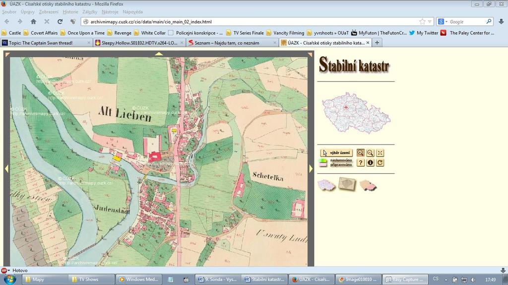 Příloha 8: Židovské město v Libni a řečiště Vltavy na Stabilním katastru.