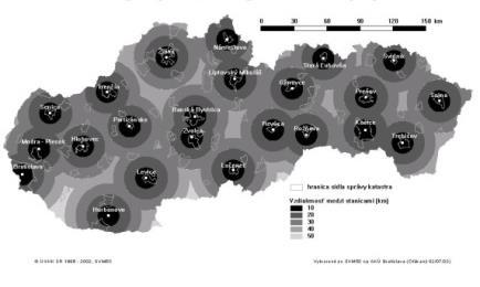 0 10 20 30 40 50 60 70 80 90 100 km 2004 Úrad geodézie, kartografie a katastra Slovenskej