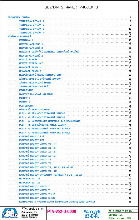 titulní stránku, seznam stránek v projektu, technickou zprávu, schematické zapojení (jakéhokoliv druhu), výkres