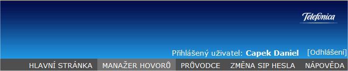 5) Manažer hovorů Princip používání služby Spuštění aplikace Po kliknutí na odkaz Manažer hovorů na horní liště webového portálu se spustí samostatné okno a objeví se manažer hovorů, který je