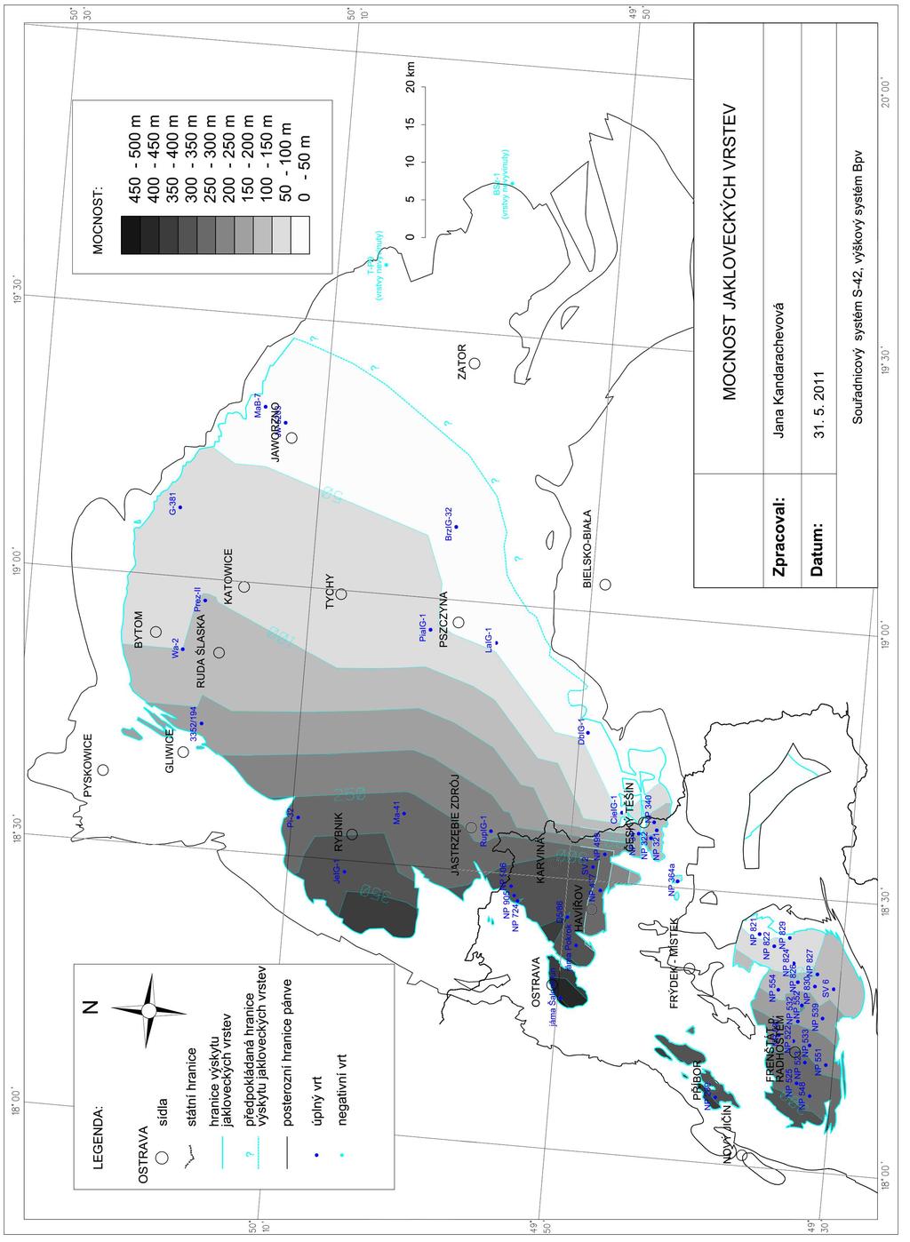 Obrázek 7 Mapa izopach jakloveckých