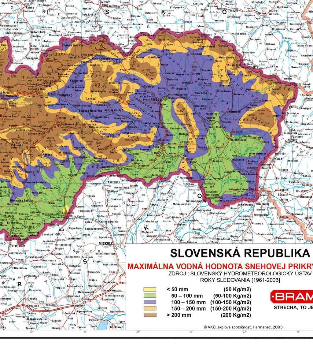 SLOVENSKÁ REPUBLIKA maximálna vodná hodnota snehovej prikrývky [mm] zdroj: slovenský hydrometeorologický ústav < 50 mm 50-100 mm