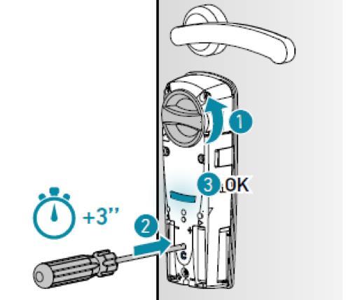4 Kalibrace zámku SOMFY Doorlock Váš SOMFY Doorlock se naučí jak odemykat a zamykat vaše dveře. 1 2 3 Zavřete dveře a ručně je uzamkněte na dva západy.