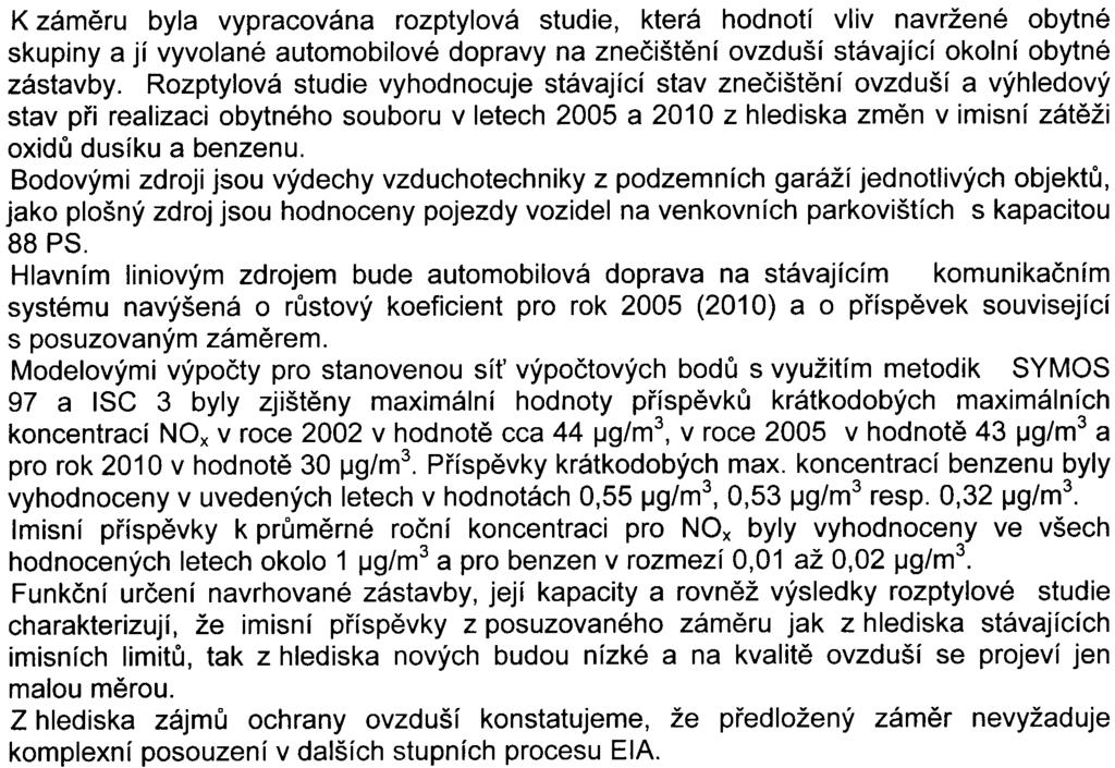 - 2 - K zámìru byla vypracována rozptylová studie, která hodnotí vliv navržené obytné skupiny a jí vyvolané automobilové dopravy na zneèištìní ovzduší stávající okolní obytné zástavby.