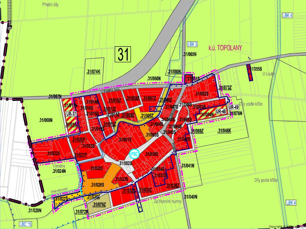 Topolany u Olomouce dojde k rozšíření plochy určené k bydlení podél PK II/448 a vznikne dopravní stavba DS-04.