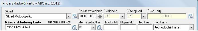 kariet na jeden sklad. Potvrdením tlačidla Pridaj, ktoré sa nachádza v dolnej časti okna sa zobrazí formulár Pridaj skladovú kartu, do ktorého je potrebné doplniť údaje o karte.