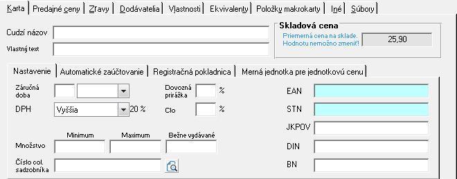 MJ sa vypĺňa pre tie karty, ktoré vstupujú do hlásenia Intrastat, alebo je potrebné pre danú kartu evidovať výšku recyklačného koeficientu.