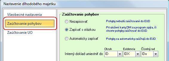 V časti Všeobecné nastavenia je možné nastaviť: Počet desatinných miest tu sa nastavuje spôsob zaokrúhlenia účtovných odpisov. Štandardne je nastavené na dve desatinné miesta.