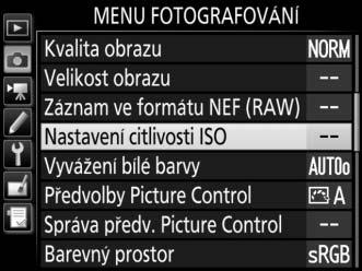 Citlivost ISO Manuální nastavení Citlivost fotoaparátu k působení světla lze přizpůsobit množství dostupného světla.