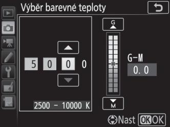 Výběr barevné teploty Pomocí níže uvedených kroků vyberete barevnou teplotu při použití režimu vyvážení bílé barvy K (Výběr barevné teploty).