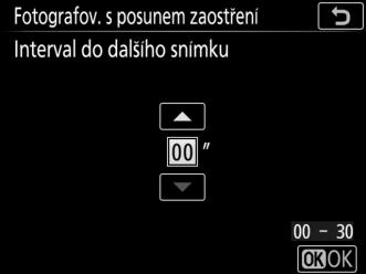 Výběr intervalu mezi snímky: Vyberte položku Interval do dalšího snímku a stiskněte tlačítko 2. Vyberte 00 pro pořizování snímků frekvencí přibližně 5 obr.