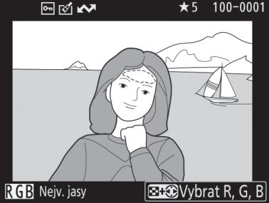 Nejvyšší jasy 1 2 * Blikající oblasti snímku indikují nejvyšší jasy (oblasti s rizikem přeexpozice) pro aktuální barevný kanál.