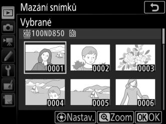 Menu přehrávání Položka Mazání snímků v menu přehrávání obsahuje níže uvedené možnosti. Mějte na paměti, že v závislosti na počtu snímků může vymazání snímků trvat určitou dobu.