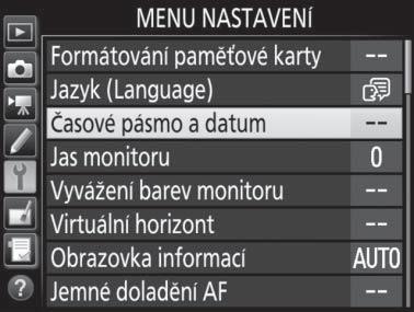 Základy používání Menu fotoaparátu: Přehled K většině volitelných možností pro fotografování, přehrávání a nastavení lze přistupovat prostřednictvím menu fotoaparátu.