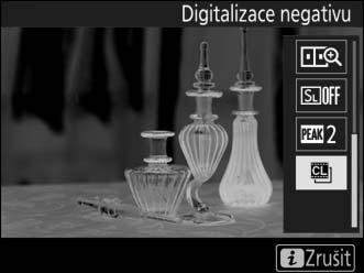 Digitalizace negativu Chcete-li zaznamenat pozitivní kopie filmových negativů, stiskněte tlačítko i a vyberte možnost Barevné negativy nebo Černobílé negativy v položce Digitalizace negativu.