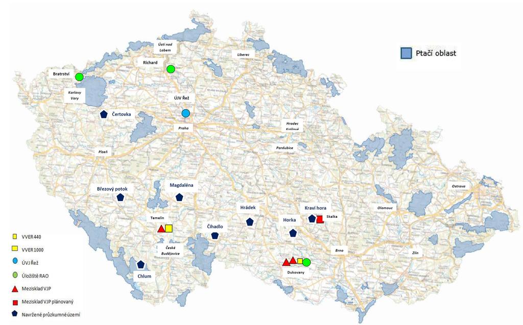 Obr. 21.: Situace Ptačích oblastí, na území ČR.