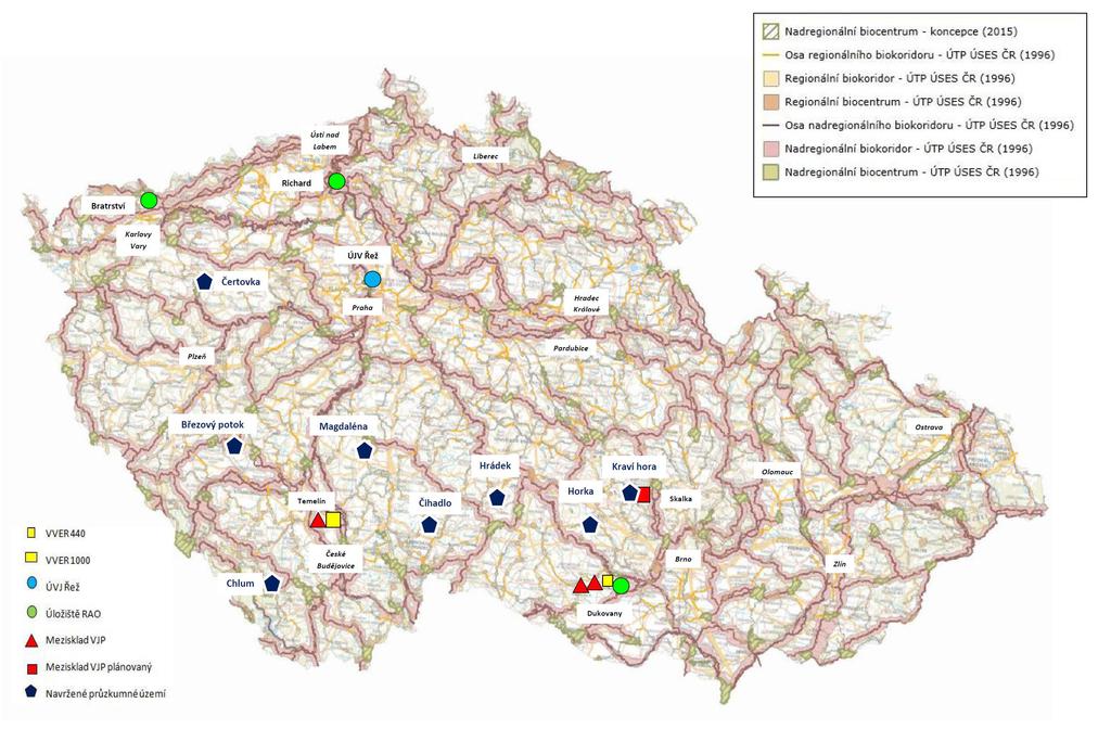 Obr. 23.: Situace nadregionálních ÚSES na území ČR.