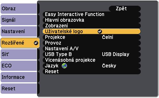 Uložení obrázku uživtelského log 132 Do projektoru můžete uložit obrázek, který se zobrzí při kždém zpnutí projektoru. Obrázek se může rovněž zobrzit, když projektor nepřijímá žádný vstupní signál.