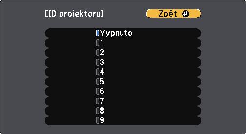 Používání více projektorů 137 e Pomocí tlčítek se šipkmi vyberte identifikční číslo, které chcete přidělit projektoru. Potom stiskněte tlčítko [Enter].