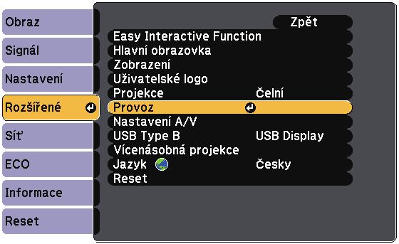 Promítání obrzu z portu HDMI3 s volitelným dptérem rozhrní Je-li k projektoru připojen volitelný dptér rozhrní (ELPCB02), by bylo možné promítt obrz ze zřízení připojeného k portu HDMI3 projektoru,