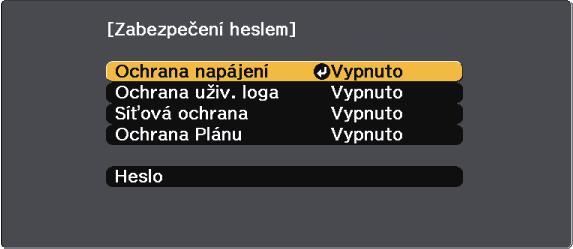 Funkce zbezpečení projektoru 146 b c d Vyberte položku Heslo stiskněte tlčítko [Enter]. Zobrzí se dotz "Změnit heslo?". Vyberte položku Ano stiskněte tlčítko [Enter].