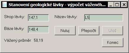 6 Modul pro definici geologické a bilancované mocnosti sloje V rámci připraveného hloubkového intervalu v průzkumném díle s jednoznačnými hodnotami výpočtových parametrů uloženými do pracovní