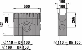 41456 Odtoková vpusť s plastovým košem, s litinovým krytem štěrbina 80/6, černý, třída C 250 500 160 421 7,3 40357 41457 Odtoková vpusť s plastovým košem, s GUGI litinovým pororoštem oka 20/30, třída
