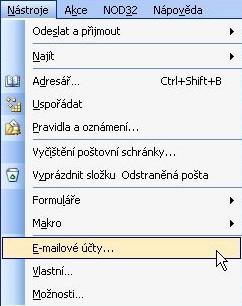 Nastavení poštovního klienta Microsoft Outlook 2003 Pro správné fungování poštovního klienta typu Microsoft Outlook je třeba provést nastavení e- mailové schránky, e-mailových serverů pro příjem a