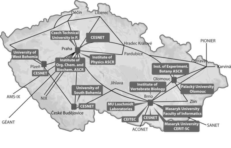 4 Implementace & Metacentrum Obrázek 4.1.1 Mapa sítě serverů Metacentra. Zdroj: http://metavo.metacentrum.cz/ 4.1.1 Přístup a struktura Pro přístup do sítě Metacentra a možnost využívat výpočetní zdroje je potřeba podat si přihlášku.