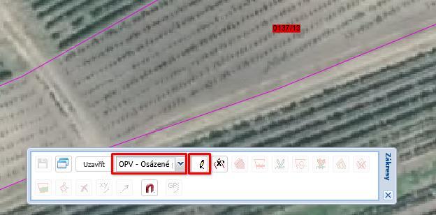 U posledního bodu proveďte dvojklik (nebo stiskněte klávesu K ) a zákres uložte disketkou. Zákres OPV v mapě zčervená a vpravo na záložce Opv se objeví záznam zákresu OPV.