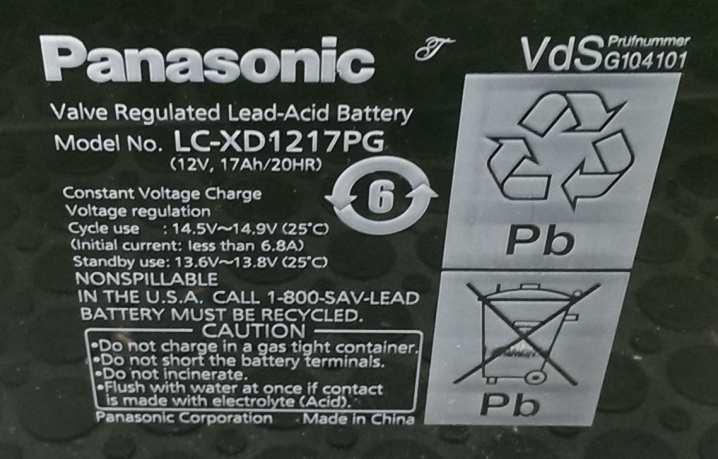 AC2 Type PANASONIC LC-XD1217PG, 17Ah, 20Ah, 12V