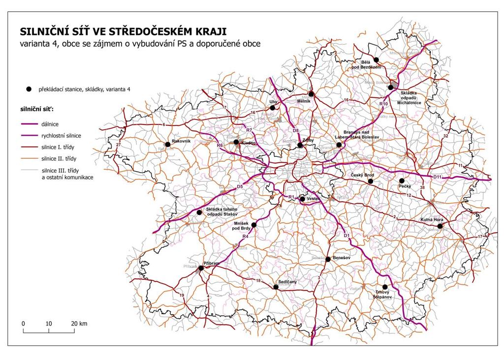 Silniční doprava v kraji Výhody velmi hustá síť komunikací všech tříd na území všech obcí kraje vysoká variabilita přepravních tras při