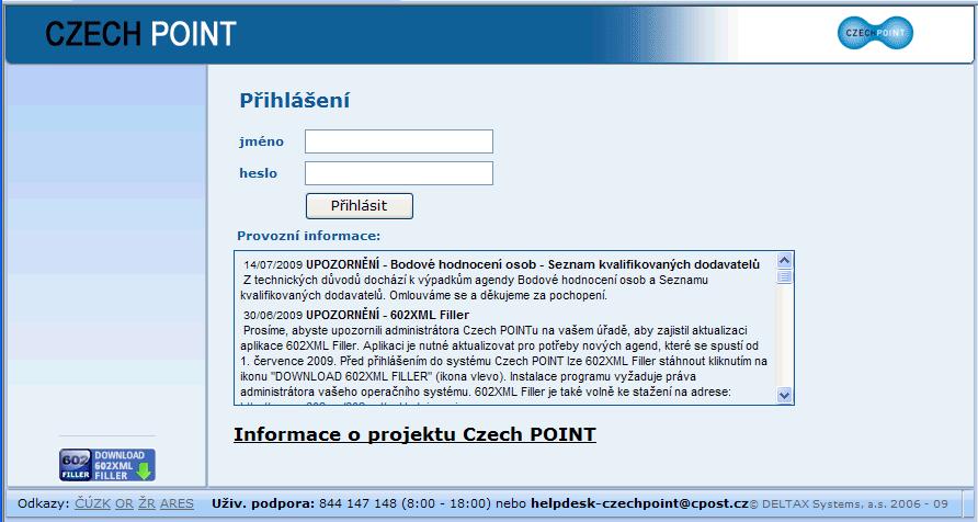 1.2. Volba formuláře Po přihlášení se na následující stránce zobrazí nabídka formulářů.