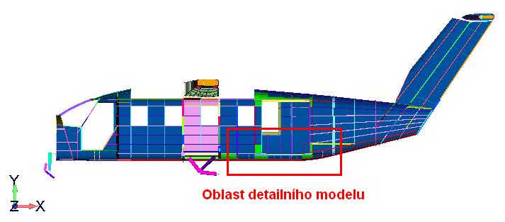 VYTVOŘENÍ VÝPOČTOVÉHO MODELU LETOUNU 3.2 POPIS VYTVÁŘENÉHO DETAILNÍHO MODELU Oblast mnou vytvářeného detailního modelu se nachází na spodu zadní části trupu letounu EV-55.