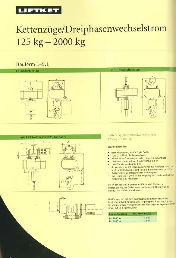 Řetězové kladkostroje / trojfázový střídavý proud 125 kg 2000 kg Typ 1-5.