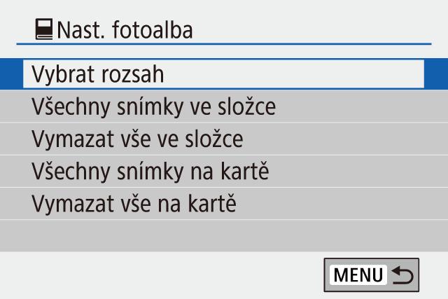 Podle zobrazených pokynů přidejte snímky určené k tisku. Fotoalba lze vytvořit ve fotoaparátu, a to výběrem až 998 snímků na paměťové kartě a následným přenosem do počítače pomocí softwaru.