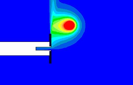 s -1 Na následující sadě obrázků jsou znázorněny výsledky výpočtu zesíleného sacího nástavce při rychlosti příčného proudu vzduchu 0,4 m.s -1. Obrázky D1. a D2.
