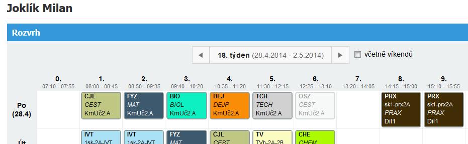 Rozvrhy z pohledu zadané změny 5.