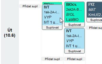 jících. Jedná se o úterní výuku 1. a 2. vyuč. hodiny (Biologie cvičení a Informatika, realizované ve skupinách / polovinách třídy); vyučující Informatiky pan Výpočetkář Tomáš chybí. 1. U vyučujícího, pana Výpočetkáře Tomáše, zadejte jeho rozvrhovou absenci.