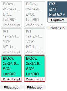 Zadání rozvrhové absence daného vyučujícího Výpočetkář Tomáš 2. Přepněte se do rozvrhu 2.A, s přepínačem Zadávání suplování. Důležitým dalším krokem je aktivace přepínače Spojení hodin! 3.